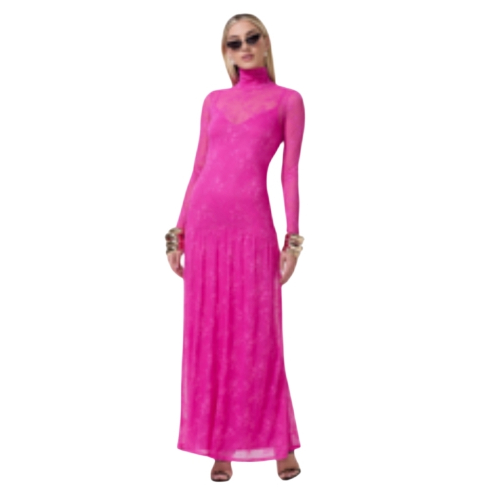 AFRM Maxi Dress, Size M, Amala High Neck, Long Sleeve, Sheer Lace, Lined, NEW!!!